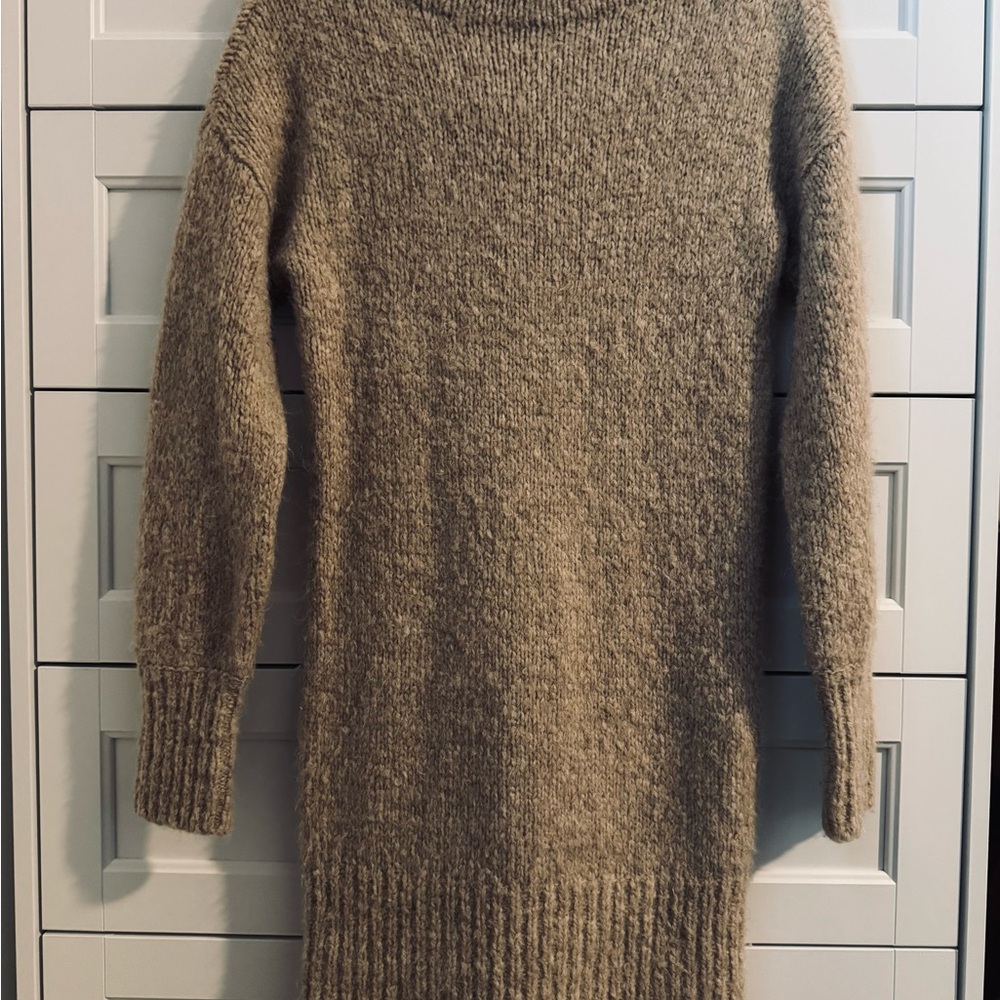 Club Monaco Taupe Long Crewneck Knit Sweater
